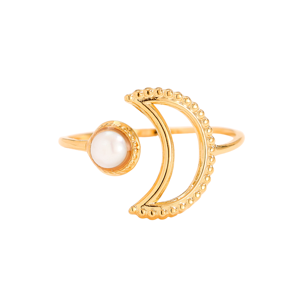 Moon And Pearl Edelstahl Ring  