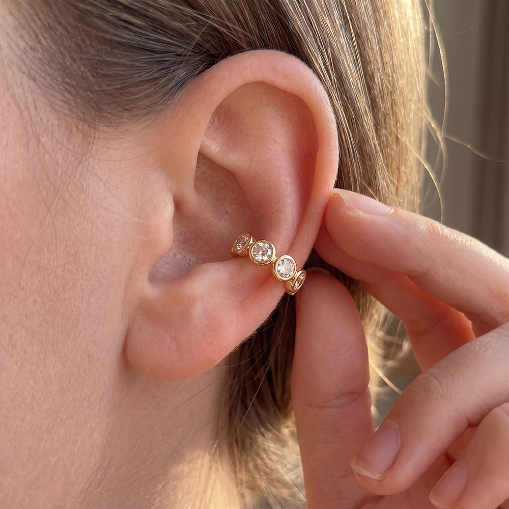15mm Runde Zirkonia Vergoldete Ear-cuffs 