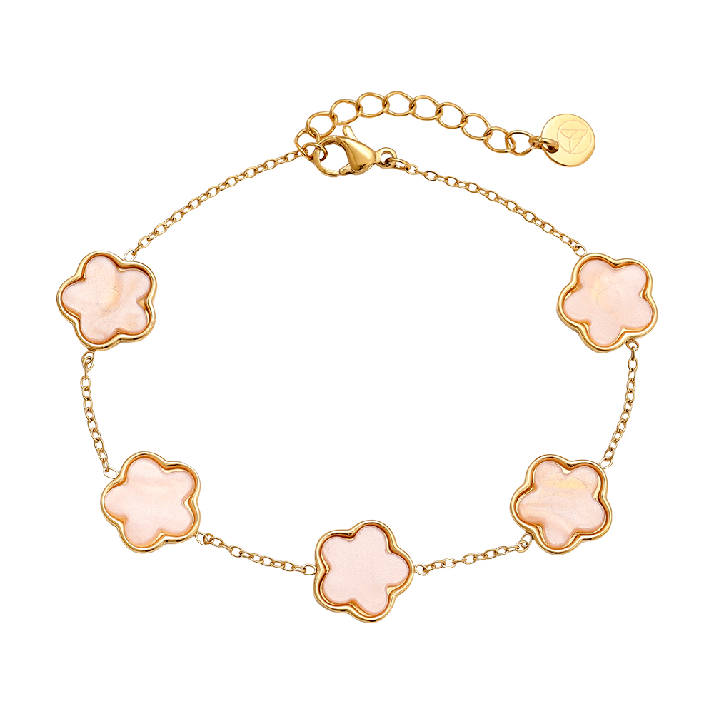 17cm Pink Resin Flower Edelstahl Armkette   