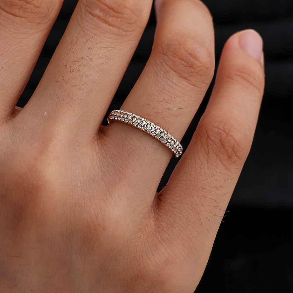 Nice Half Diamond Edelstahl Ring          