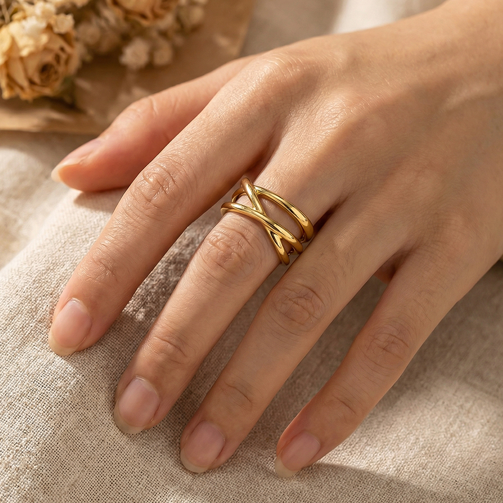 einfach gekreuzt Edelstahl Ring        