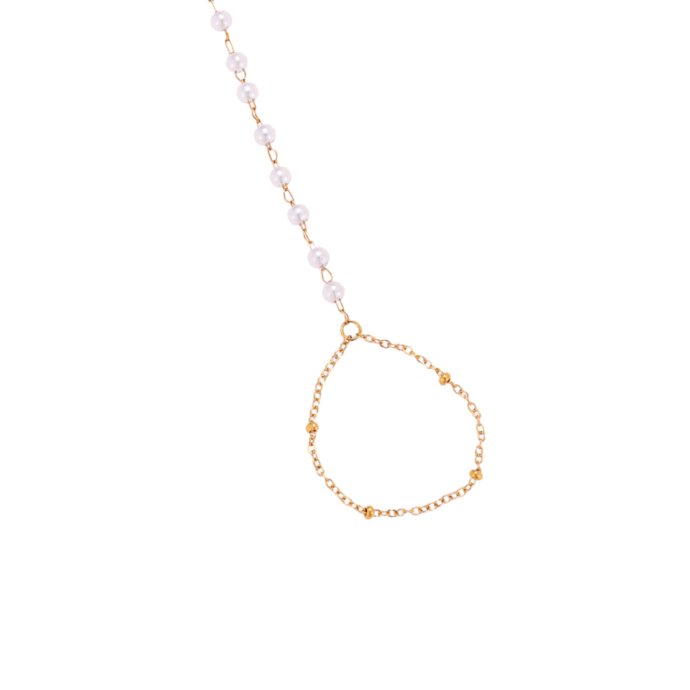 17cm kleinen Perlen Finger-Handkette Edelstahl Armband  