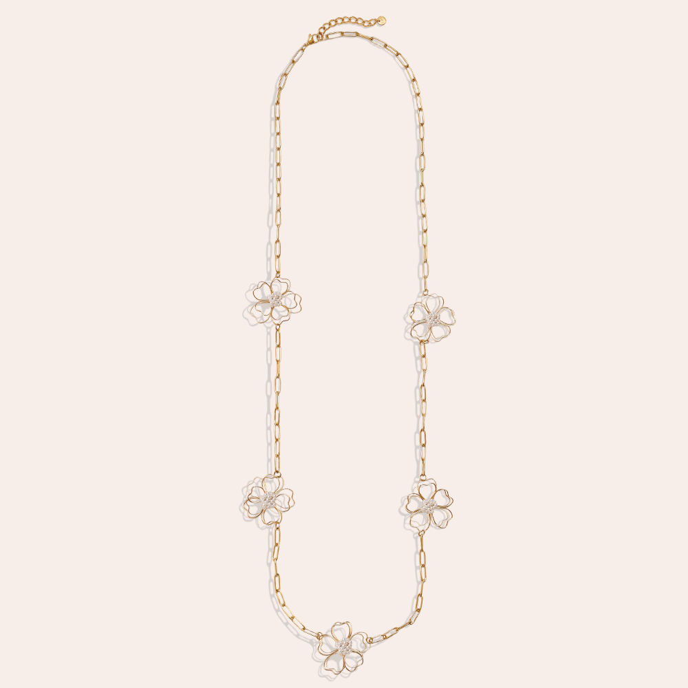 Edelstahl Halskette 94cm goldene Blumen