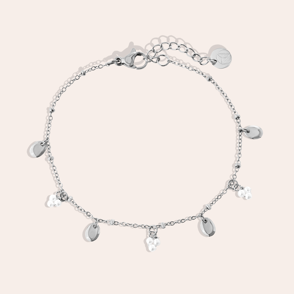 17cm Pearl Flower And Dot Edelstahl Armband   