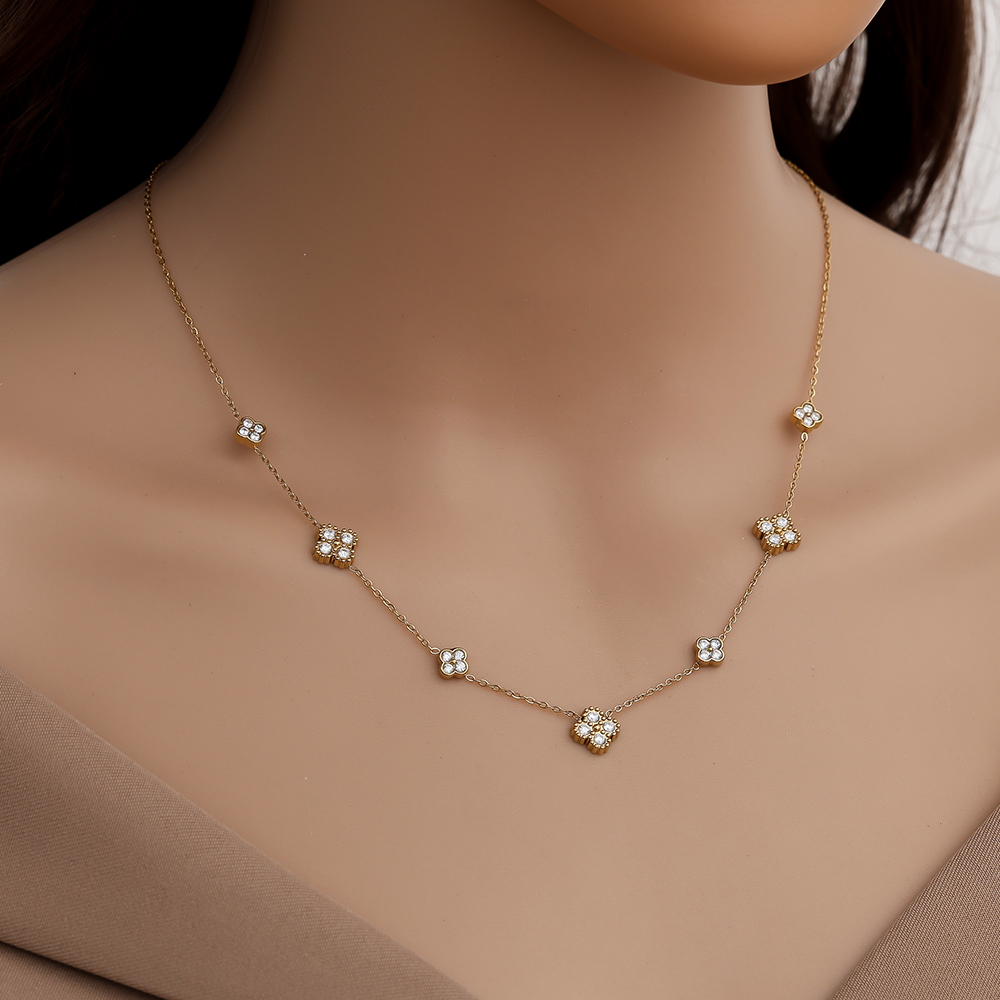 40cm Nice Lucky Flower Edelstahl Halskette     