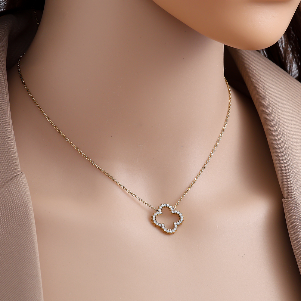 40cm Hollow Diamond Lucky Flower Edelstahl Halskette    