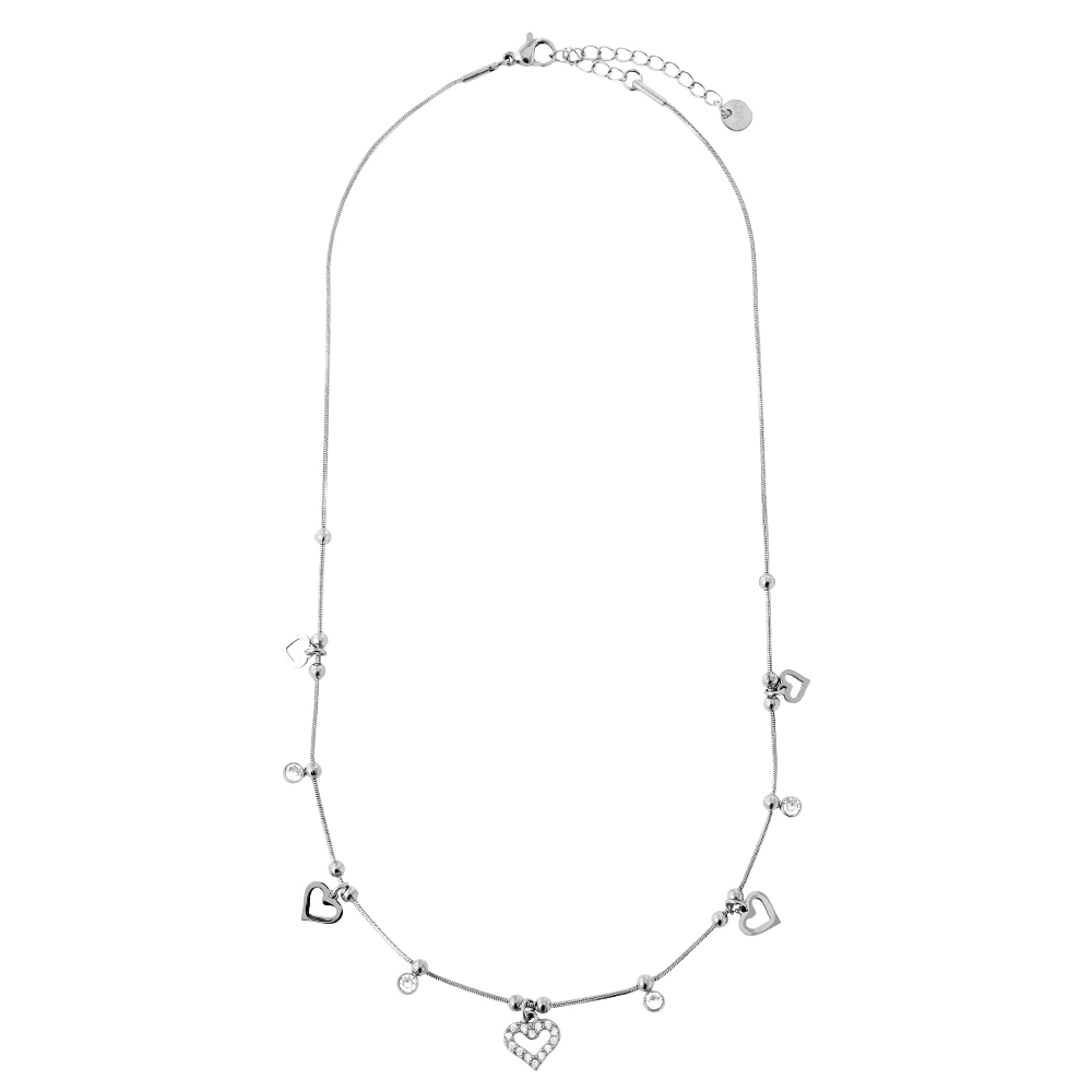 42cm Heart And Diamond Heart Edelstahl Halskette      