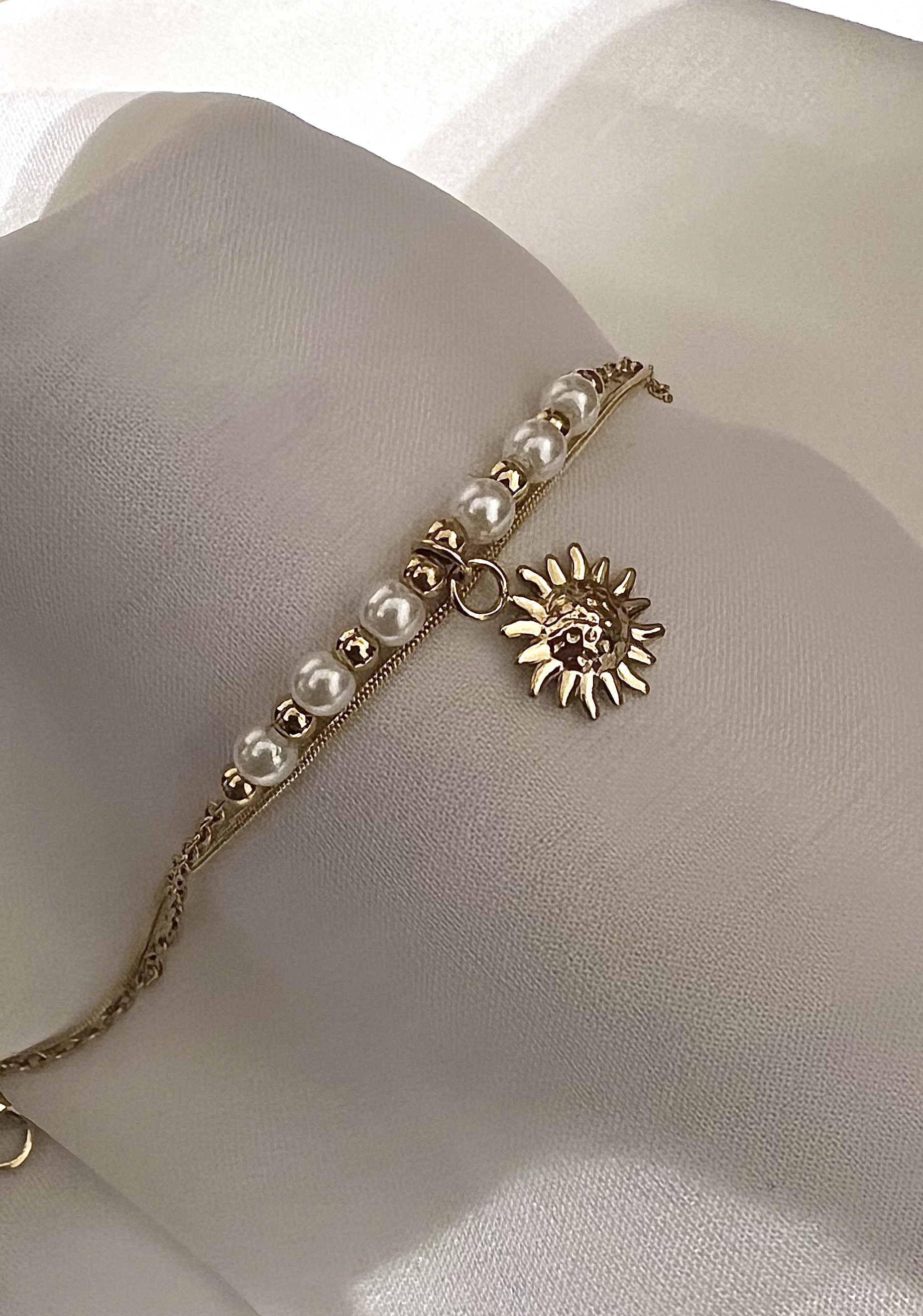 15cm Two Chain Sunflower And Pearl Edelstahl Armkette   