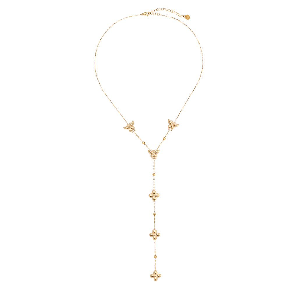 41cm Y-Kette mit Schmetterling und Blumen Edelstahl Halskette    