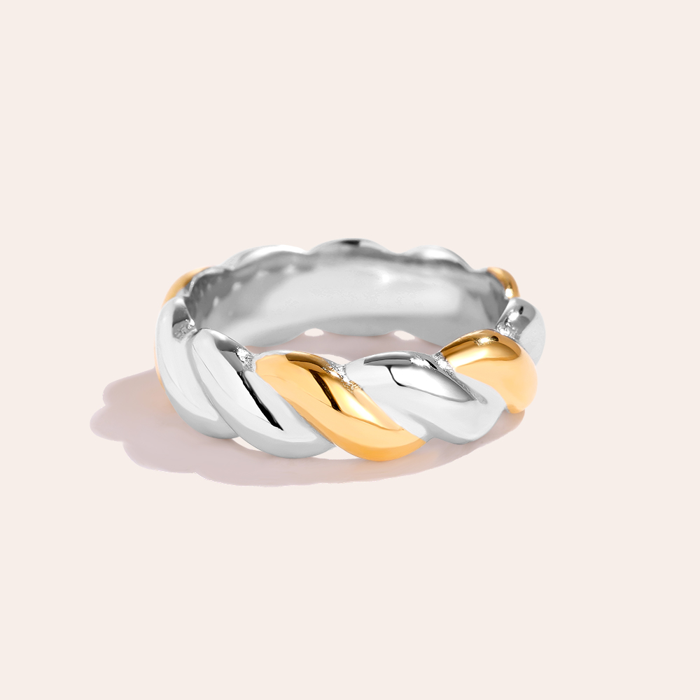 Twist Gold And Silver Edelstahl Ring         