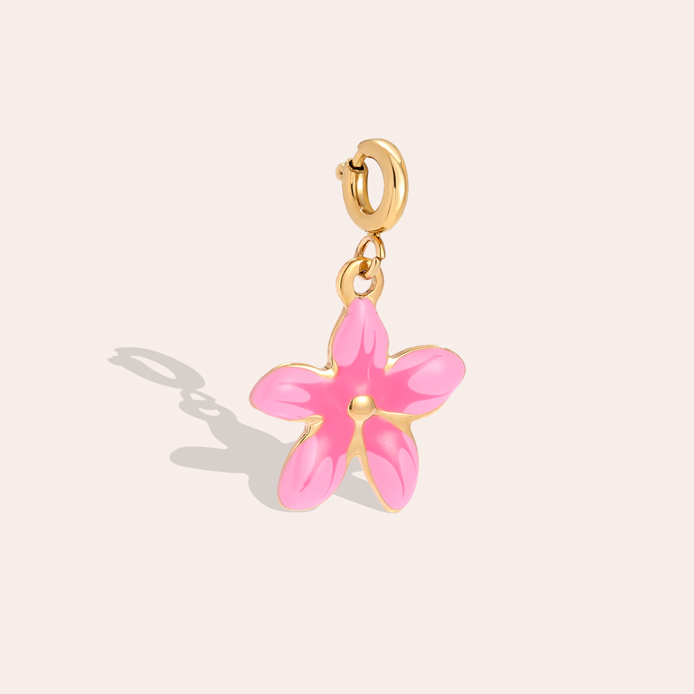 24mm Pink Blume mit Federverschluss Edelstahl Pendant      