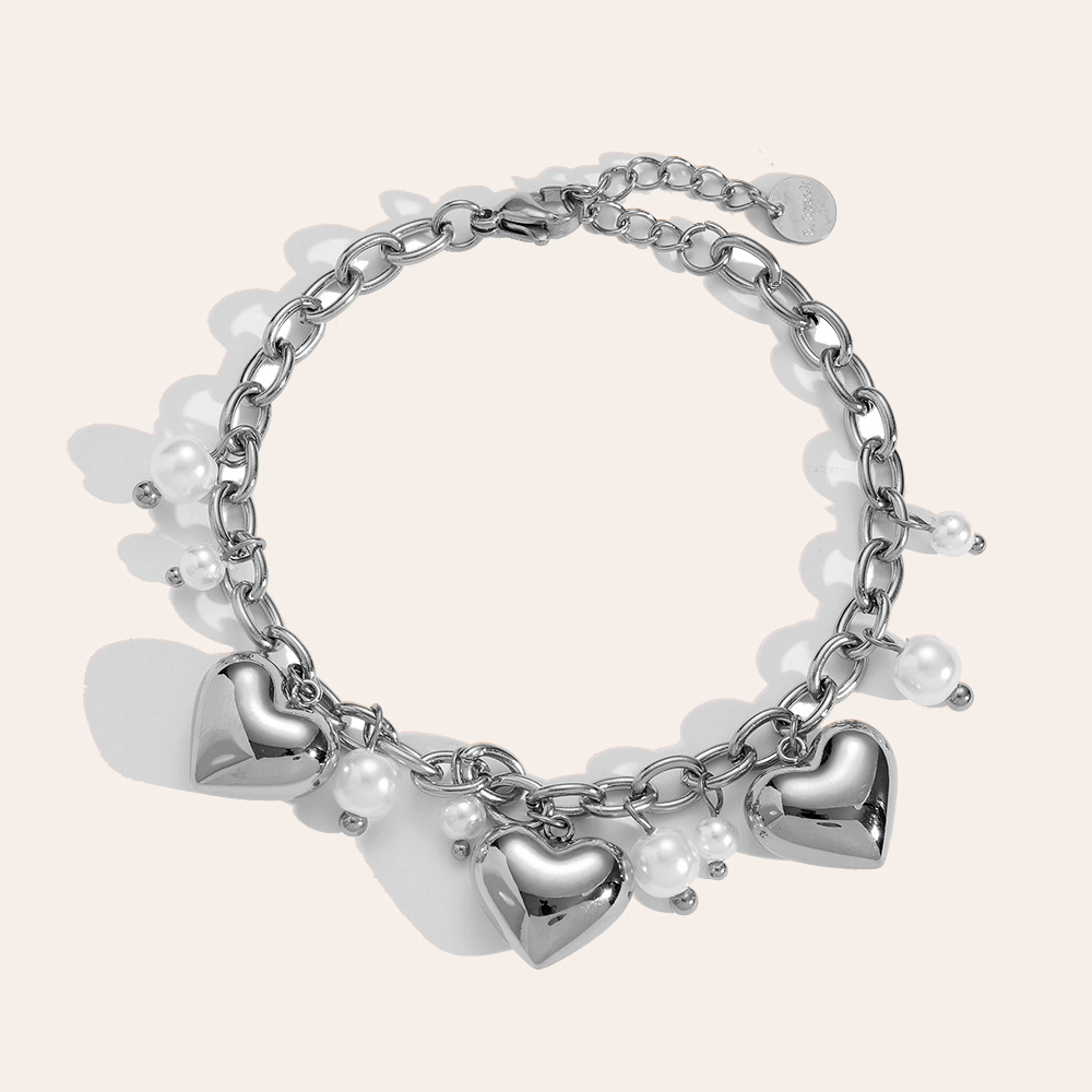 17cm Hearts With Pearl Edelstahl Armkette      