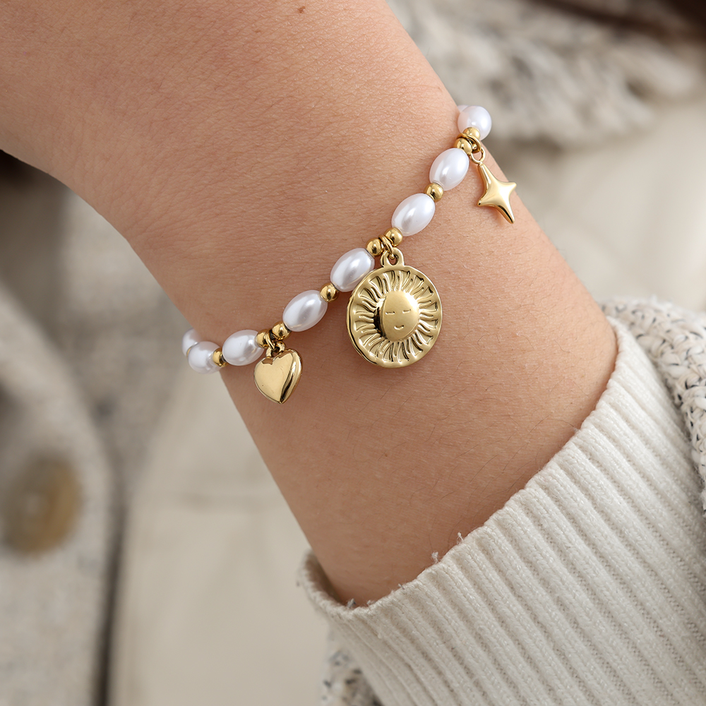17cm Pearl Chain With Charms Edelstahl Armband   