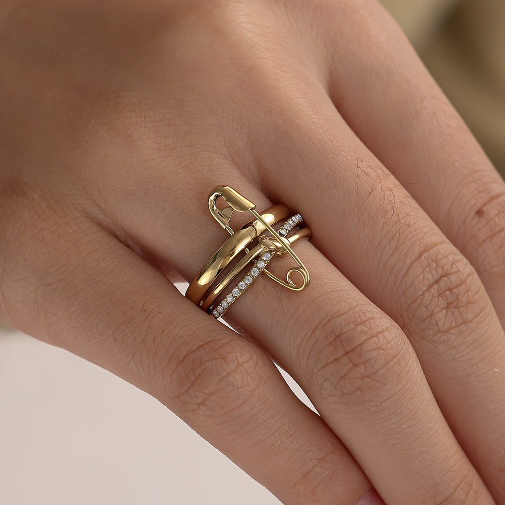  Three Layer Diamond Ring Set With Pin Edelstahl Ring 