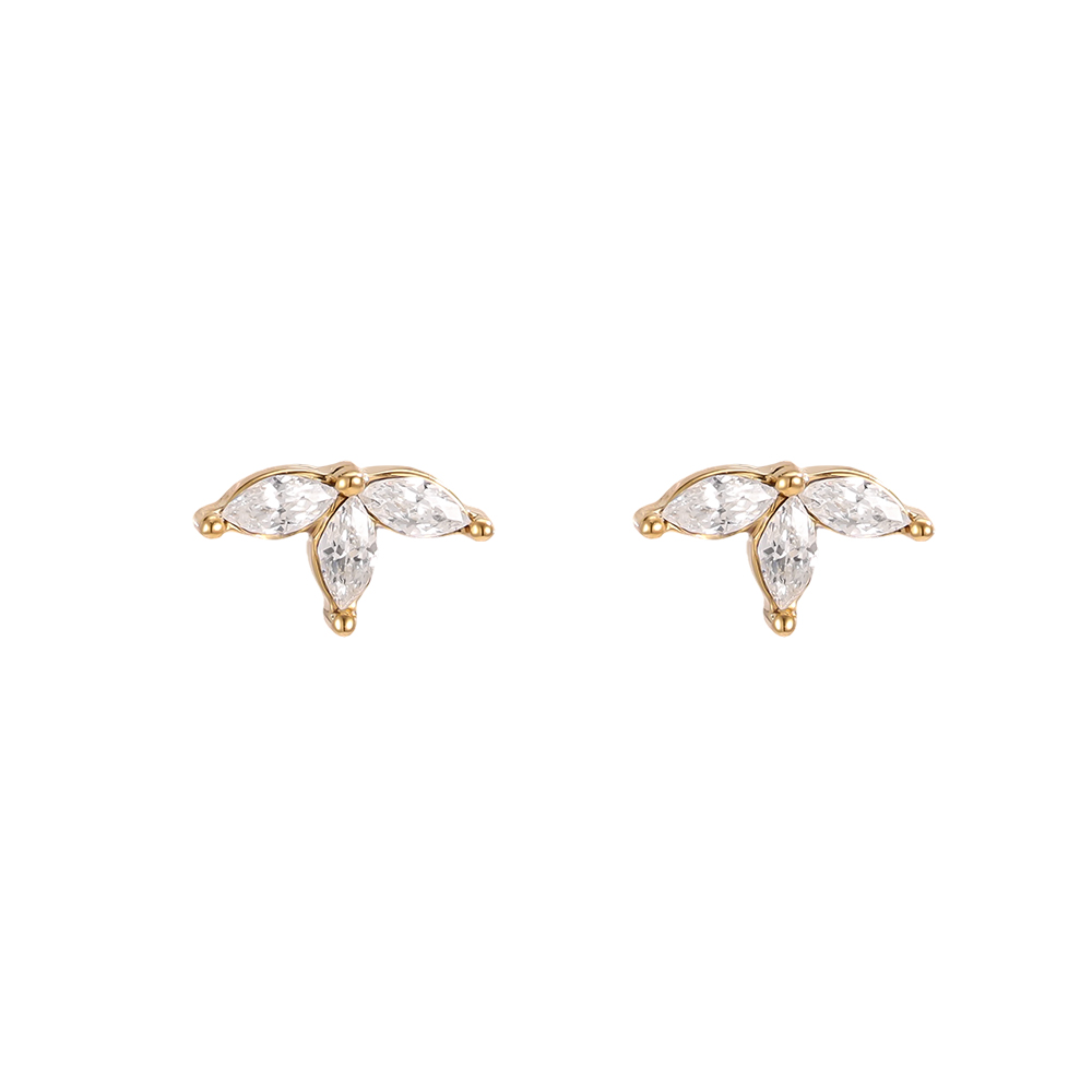 8mm Zirkonia Blatt Edelstahl Ohrringe      