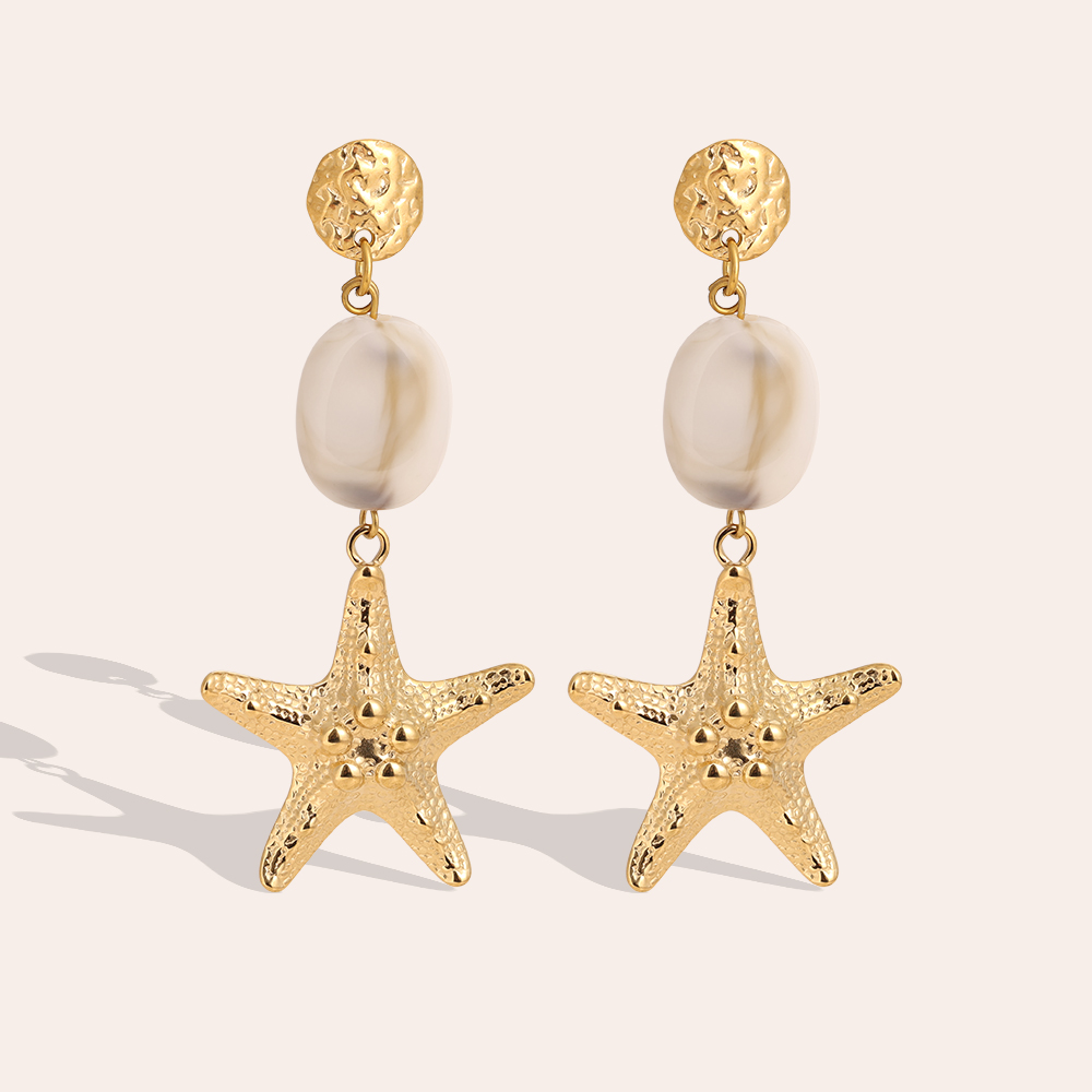 7cm Großer Seestern und grün Acryl Edelstahl Ohrringe     