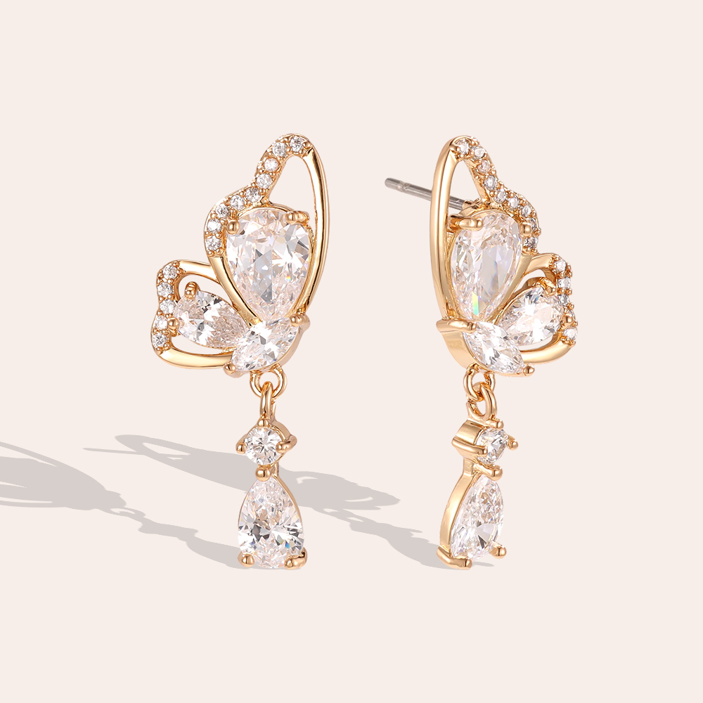 Vergoldete Ohrringe 26mm Zirkonia Schmetterling