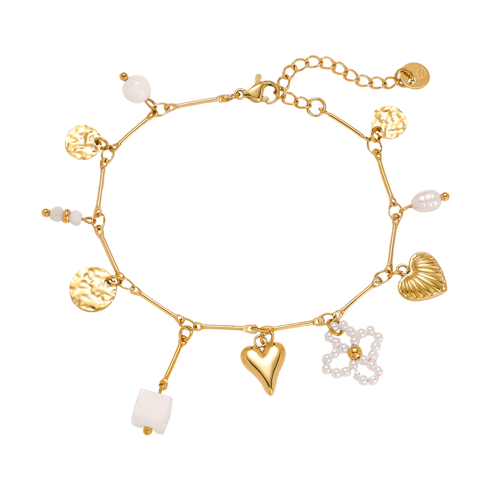 17cm Herz und Blume Edelstahl Armband  