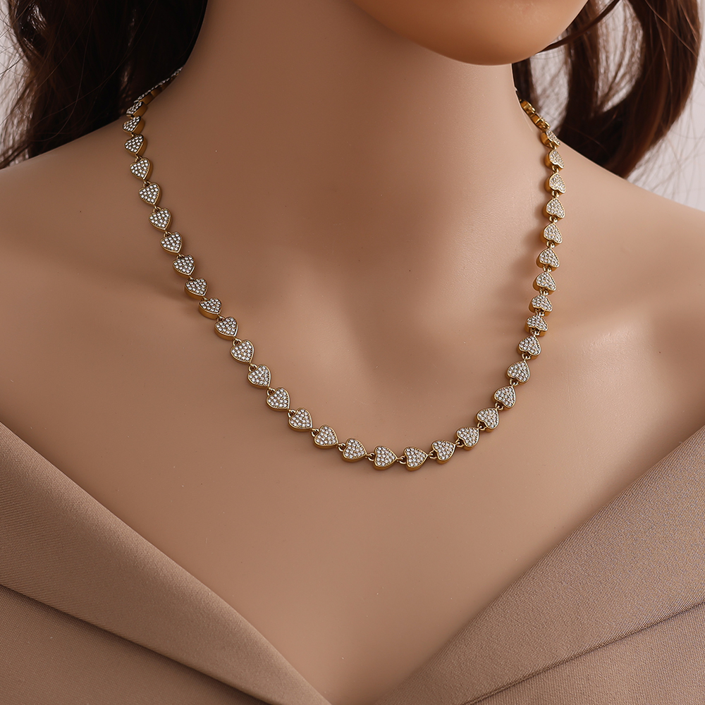 43cm Diamond Hearts Chain Edelstahl Halskette    