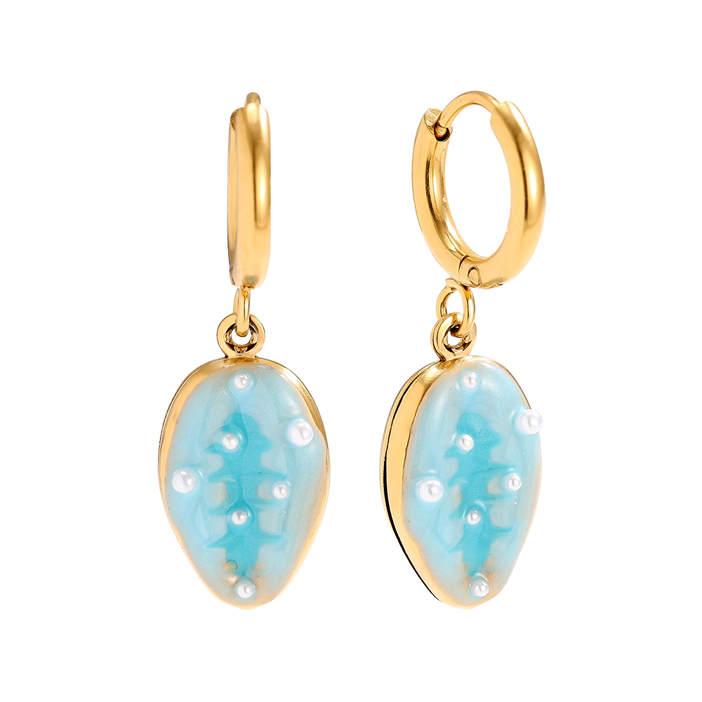 1*3cm hellblaue Muschel Edelstahl Ohrringe  