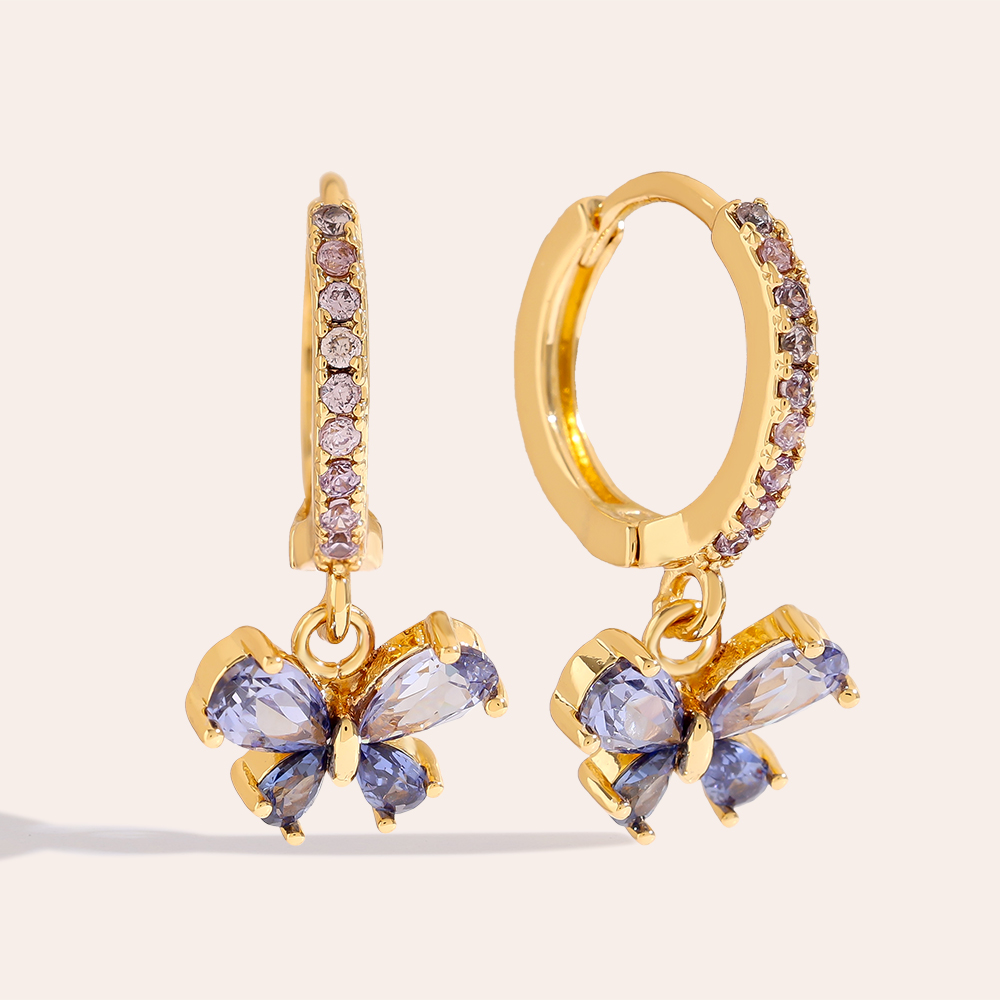 21mm Diamond Butterfly Gold Plated Earrings   