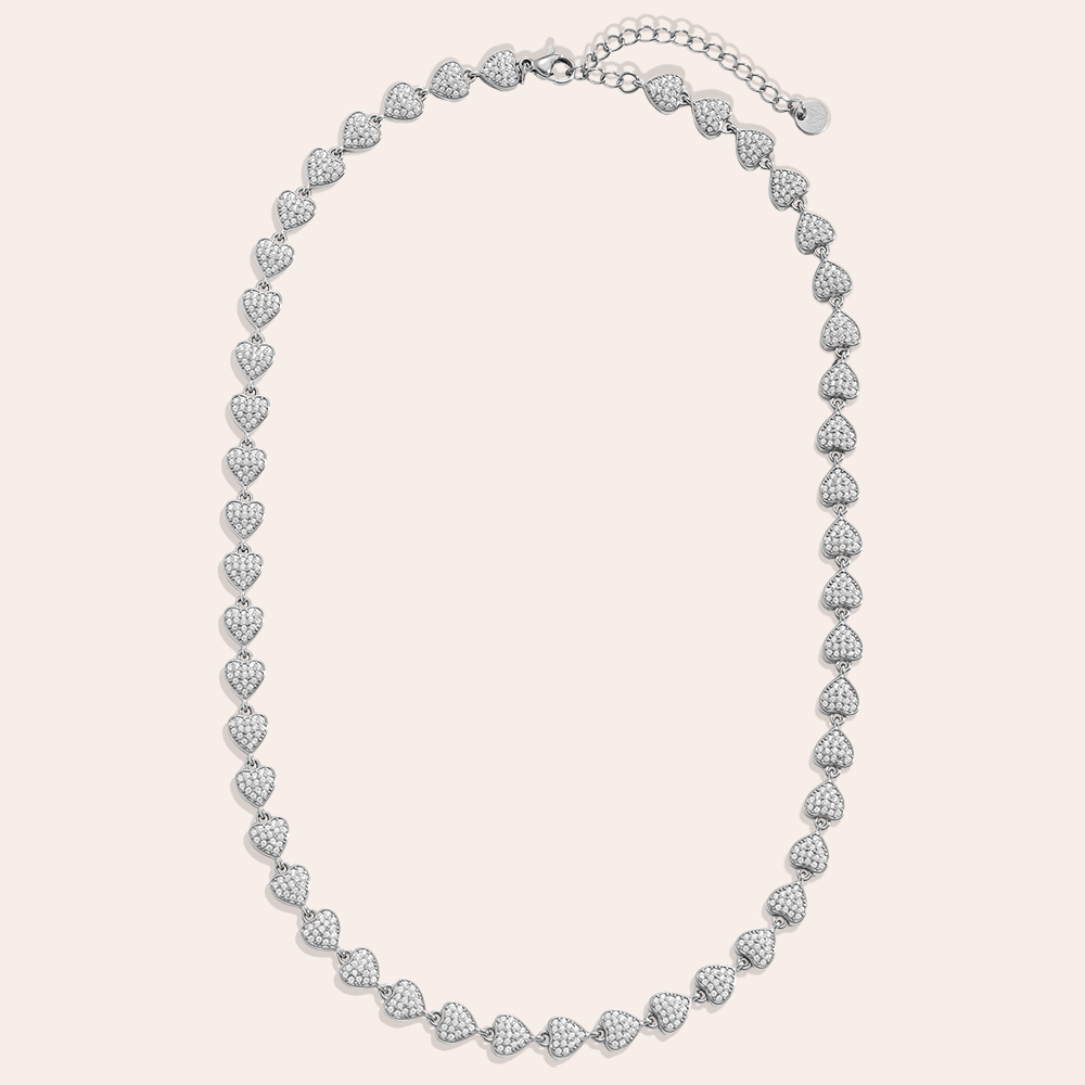 43cm Diamond Hearts Chain Edelstahl Halskette    