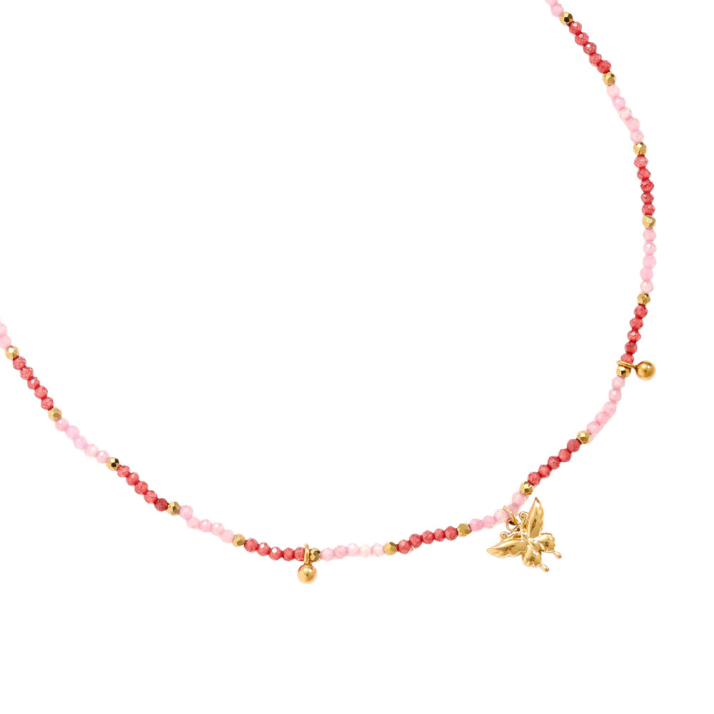 40cm Kristallkette mit Schmetterling Edelstahl Halskette 