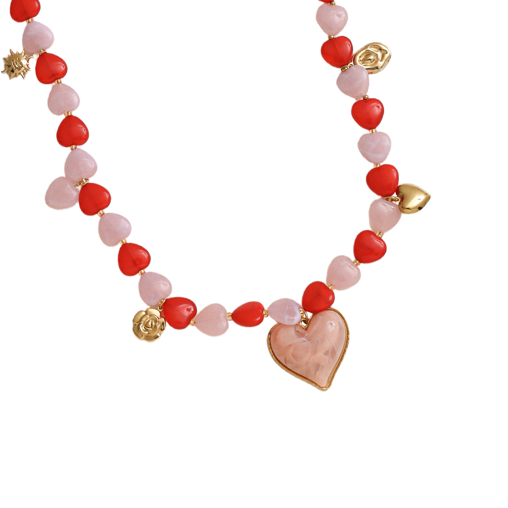 87cm kleinen Harzherzen und Anhängern Edelstahl Halskette     