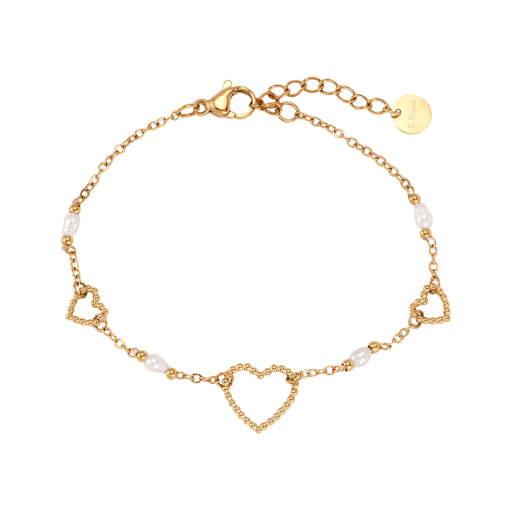 Edelstahl Armband 17cm Perle und Herz