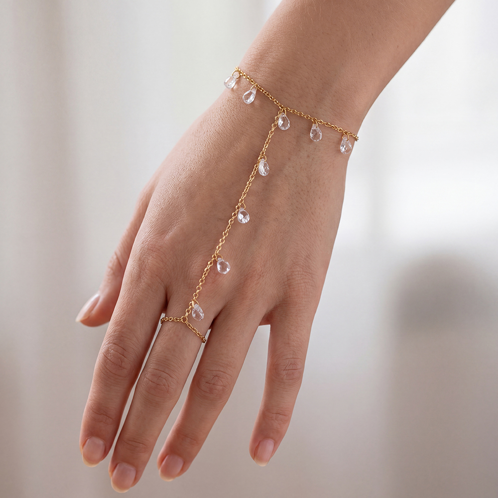 17cm Viele Zirkone Handkette Edelstahl Armband     