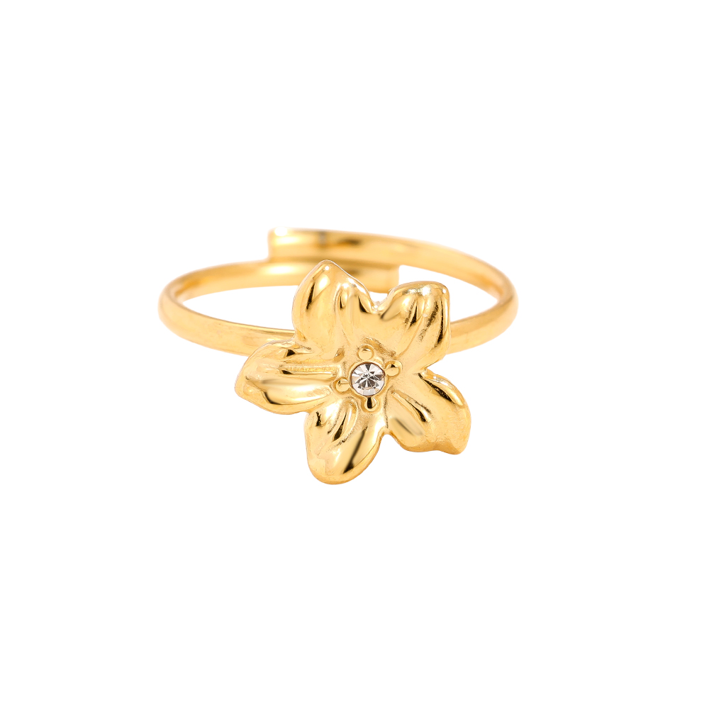 Flower With Diamond Edelstahl Ring       