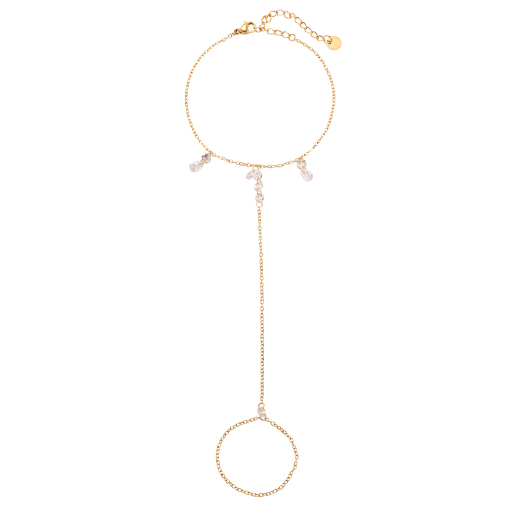 17cm Schöne Zirkone Handkette Edelstahl Armband     