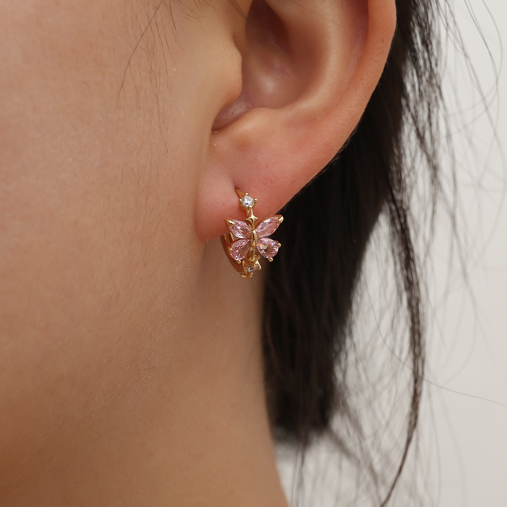 15mm Pink Diamond Butterfly Hoop Vergoldete Ohrringe       