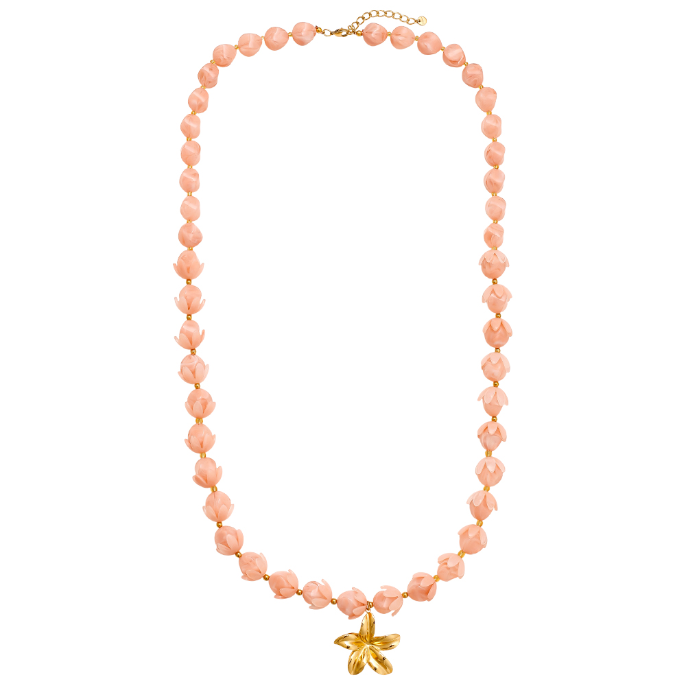 91cm Resin Flower Chain Edelstahl Halsketten   