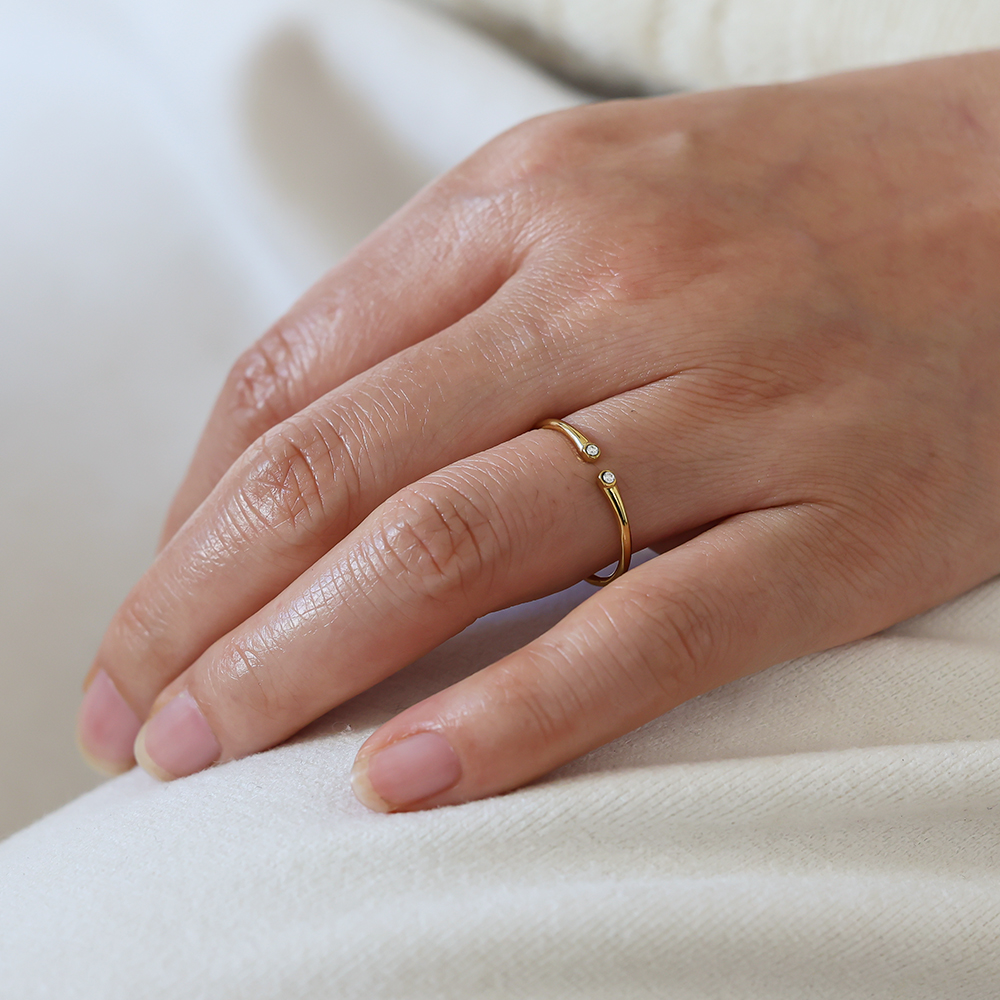 Verstellbarer Offener Zirkonia Edelstahl Ring