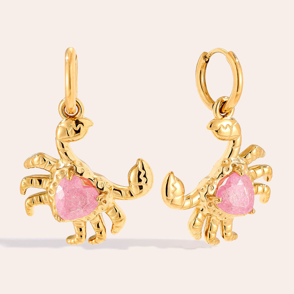 3.3cm Crab And Diamond Edelstahl Ohrringe         