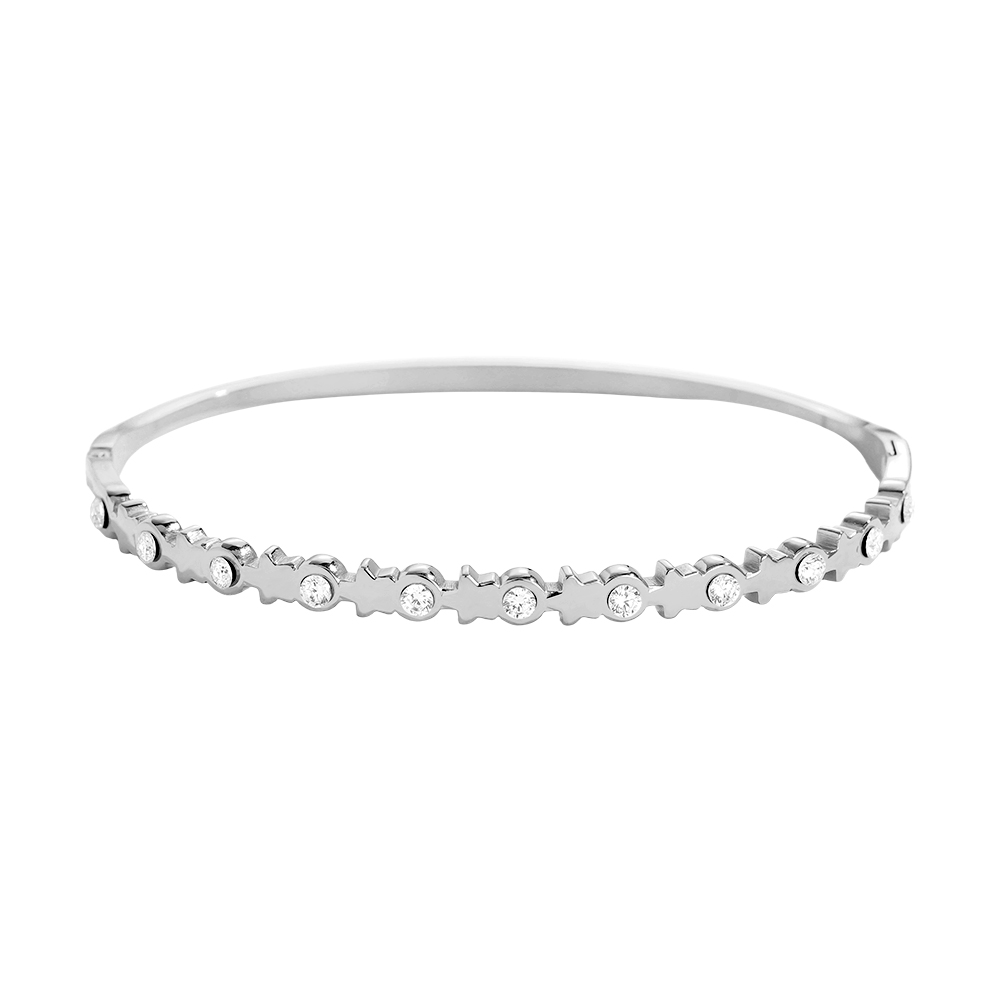 6.4cm Diameter Star And Diamonds Edelstahl Armreif      