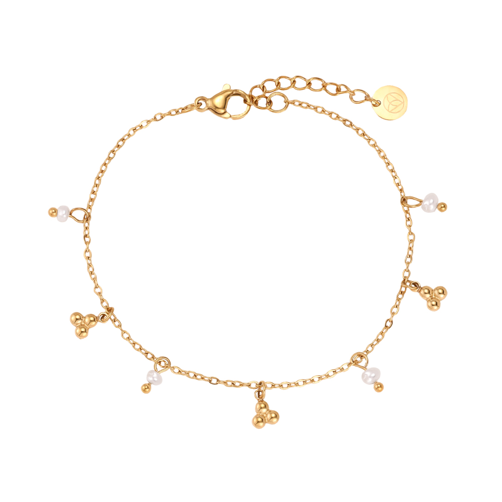Edelstahl Armband 17cm Perlen und goldene Punkte