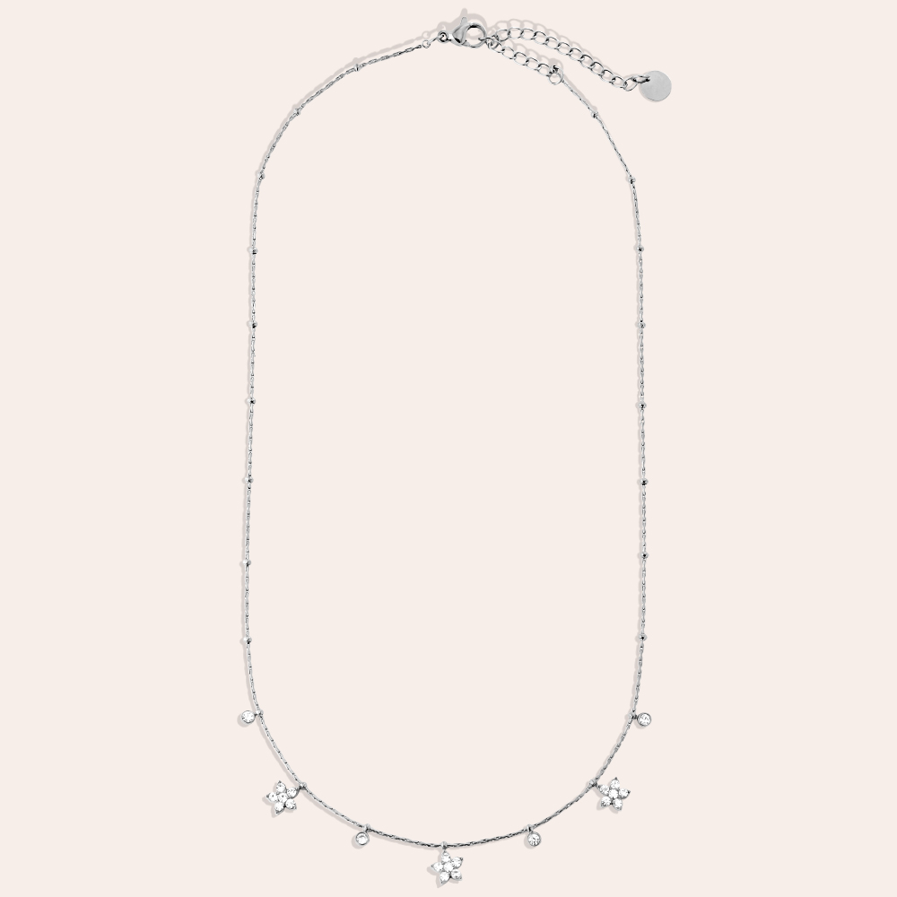 40cm Flower And Diamond Dots Edelstahl Halskette 