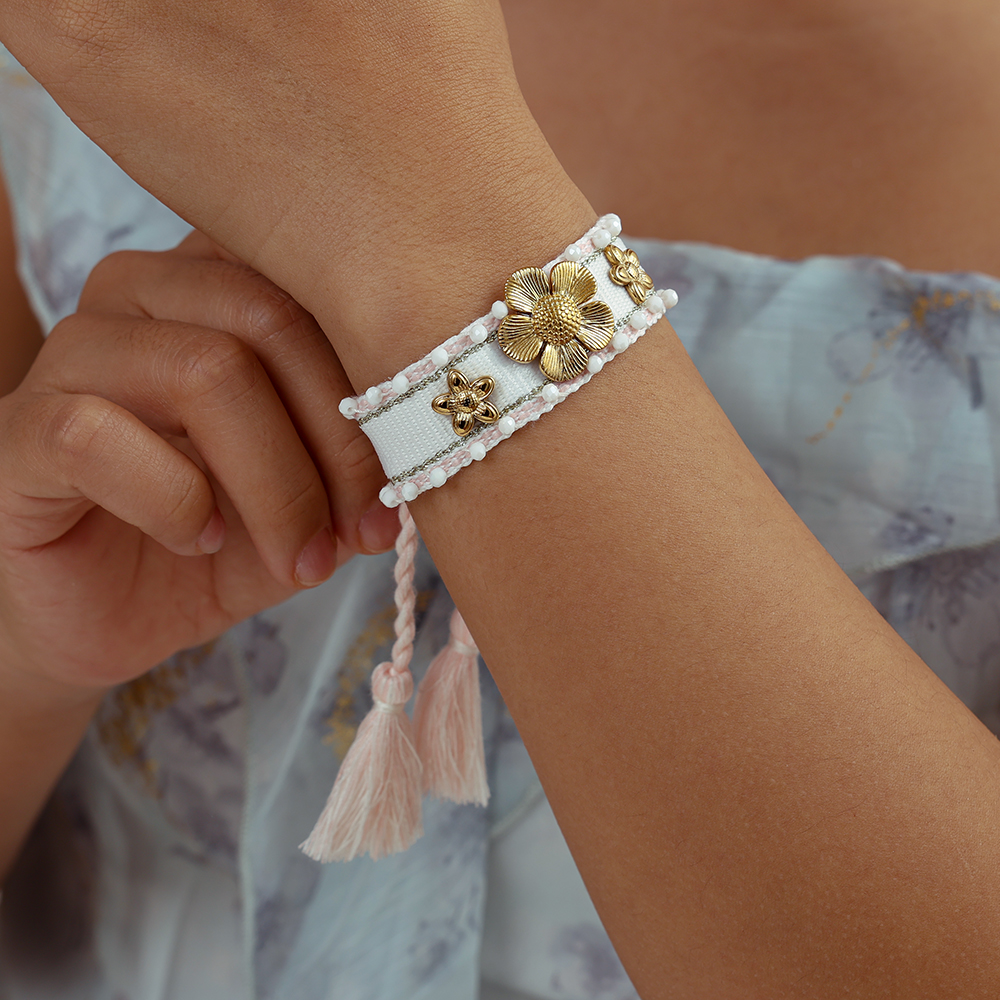 Blumen auf einem Polyesterbeutel Edelstahl Armband    