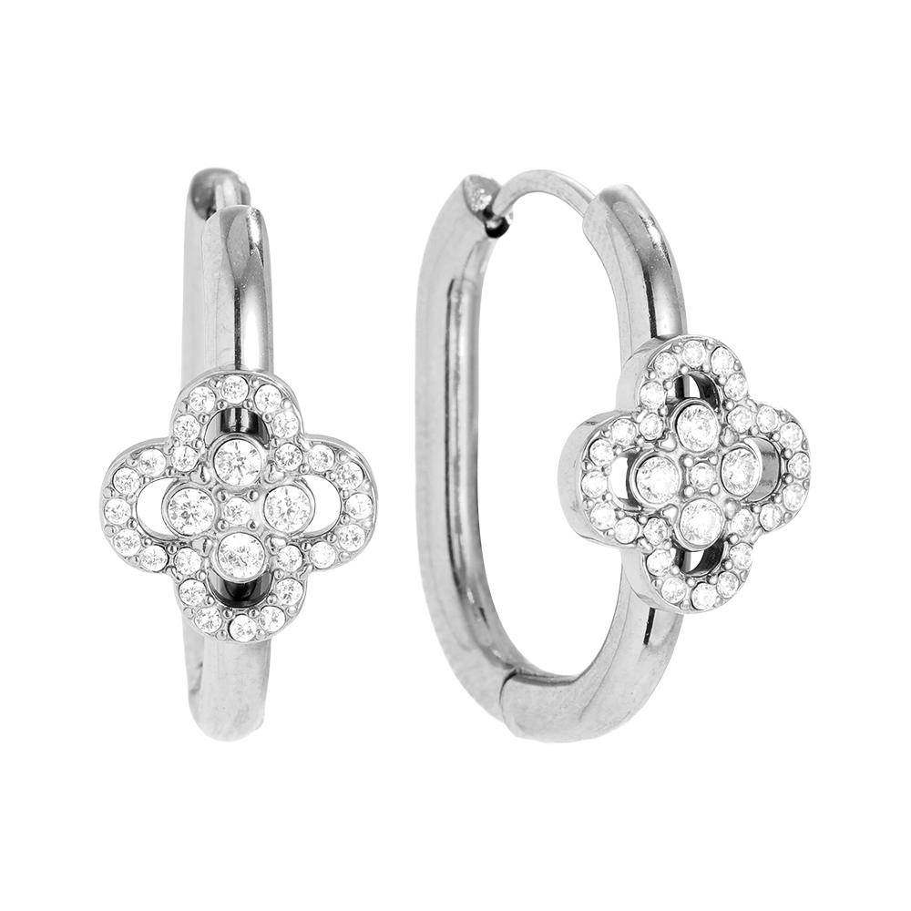 2cm Diamond Lucky Flower In Hoop Edelstahl Ohrringe   