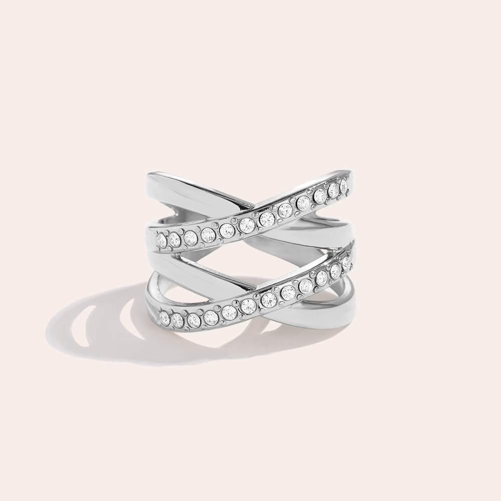 Double X Diamond Edelstahl Ring   