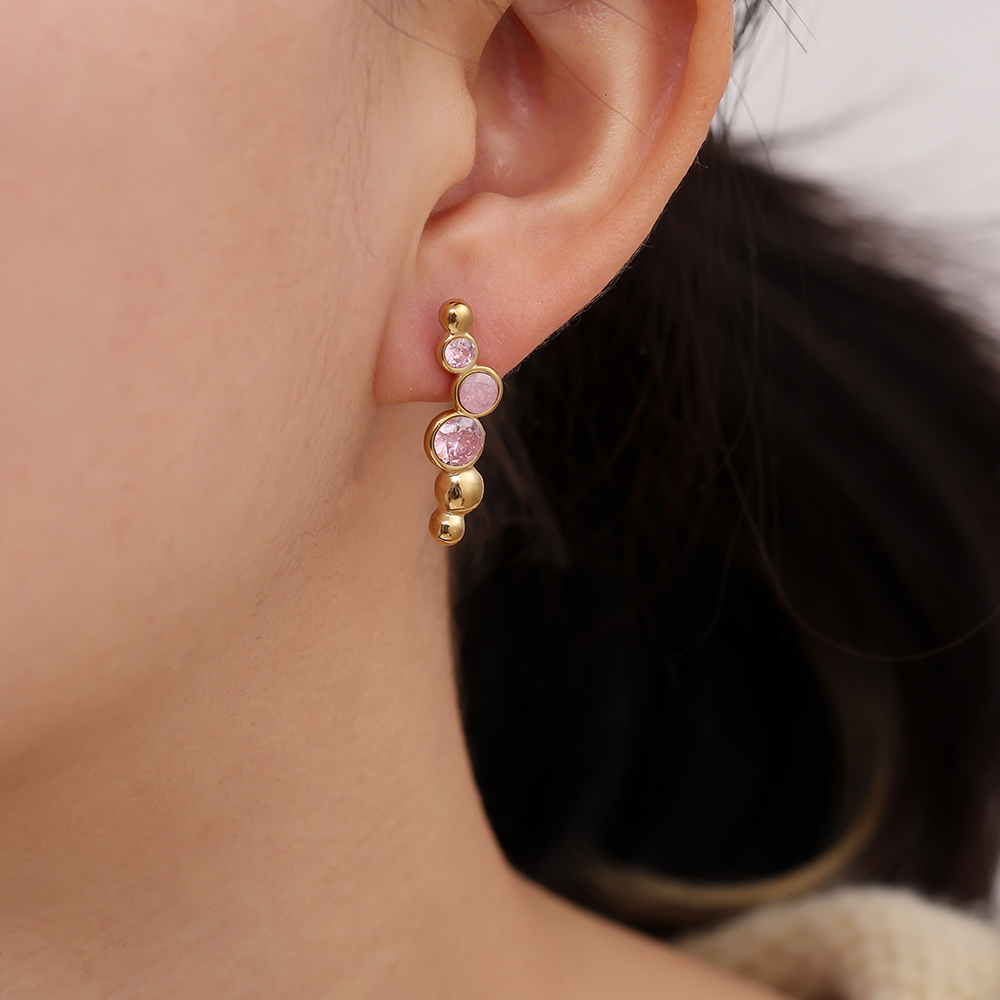 0.6*2.5cm Pink Round  Diamond Edelstahl Ohrringe  