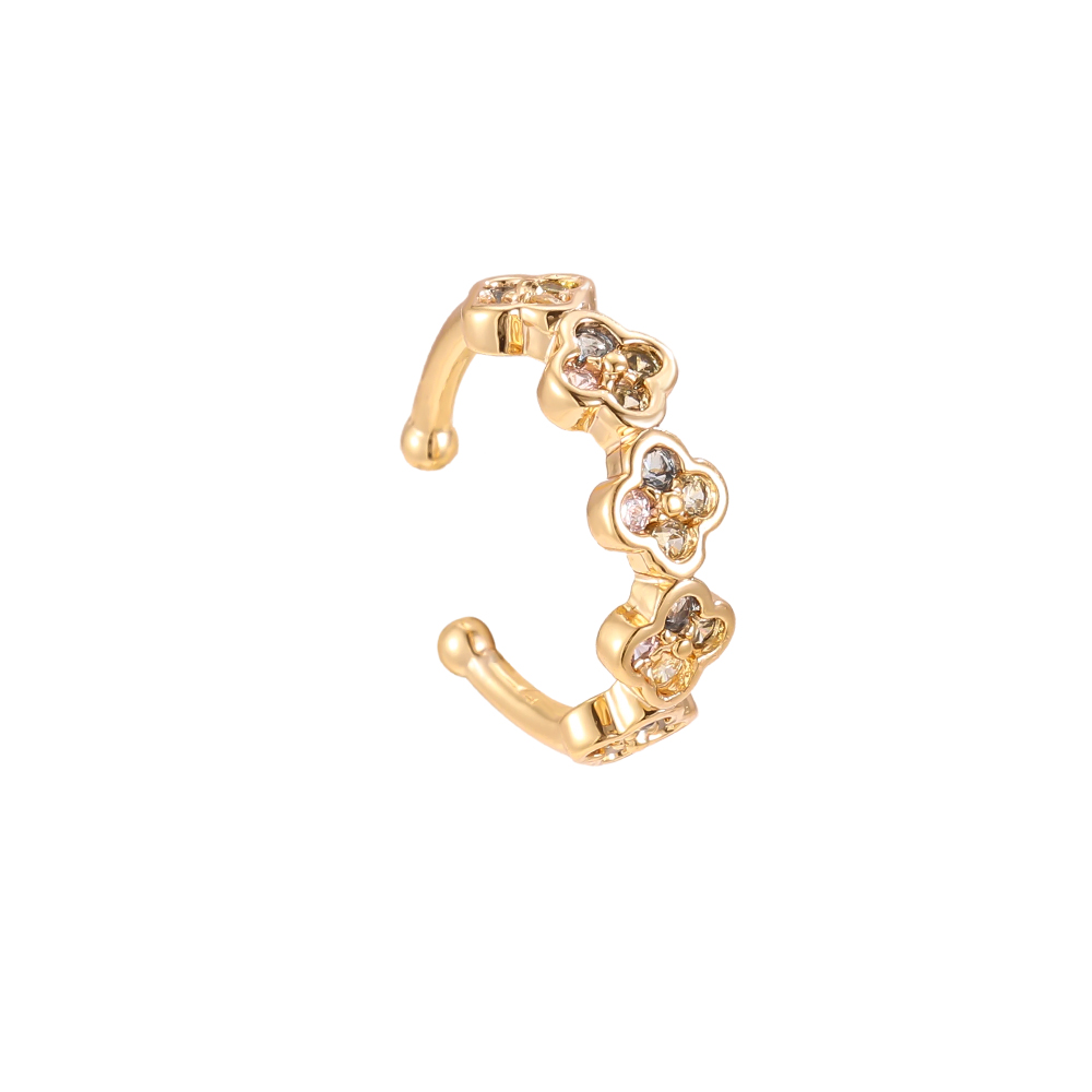 Vergoldete Ear-cuffs 14mm Zirkonia  Kleine Kleeblatt  
