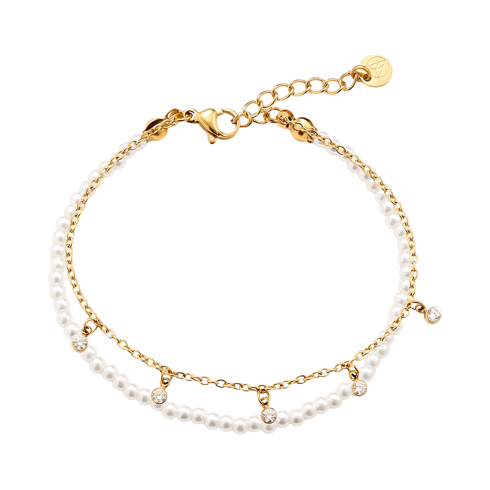 16cm Perlen Strassstein Edelstahl Armband 