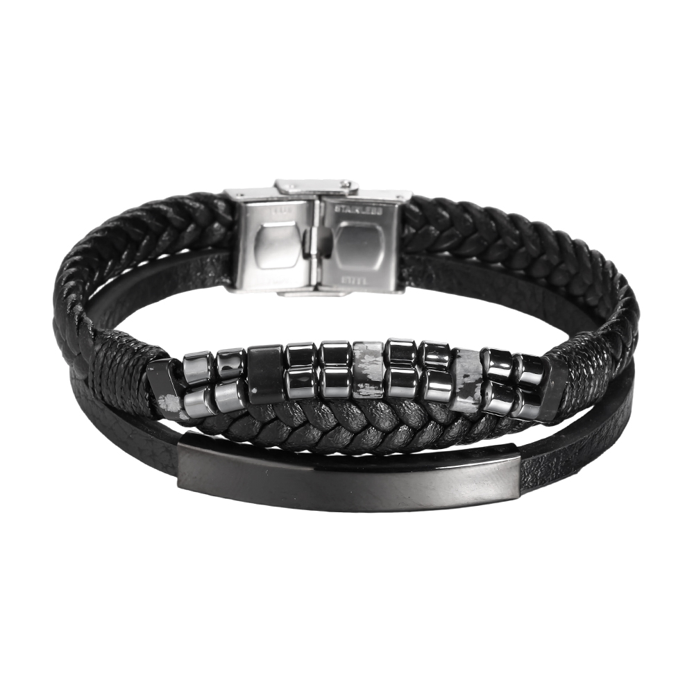  Edelstahl Armband PU Braid Multilayered 