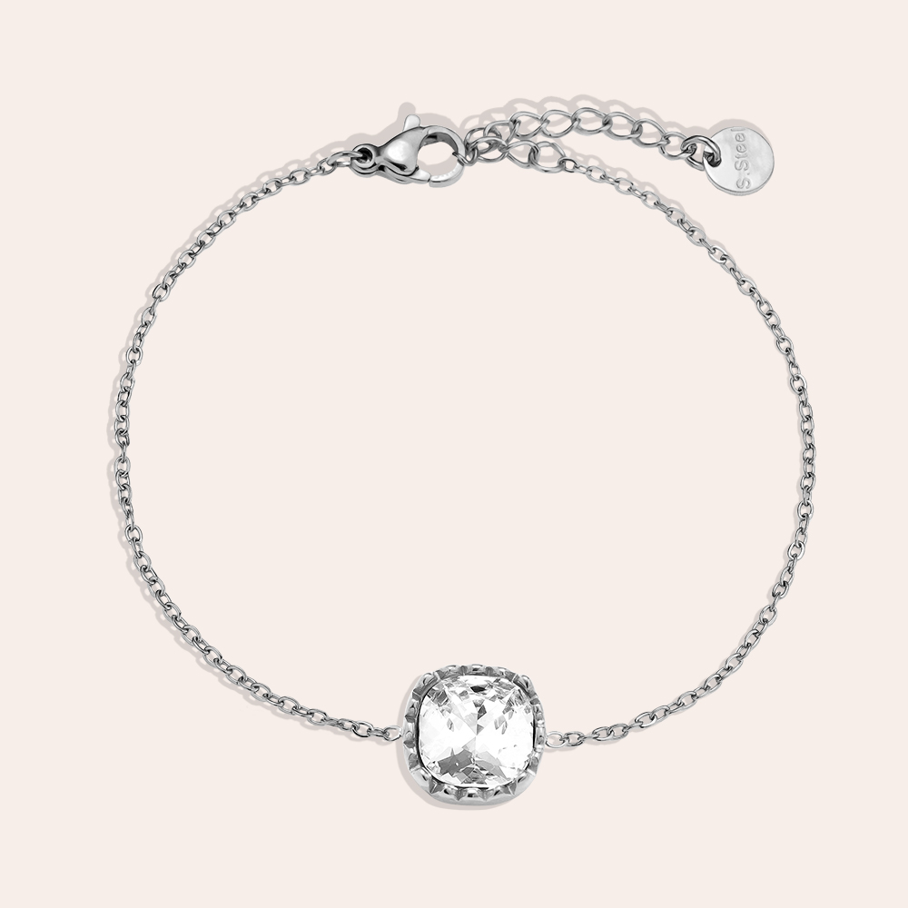 16cm quadratisch rundes Glas Edelstahl Armband       