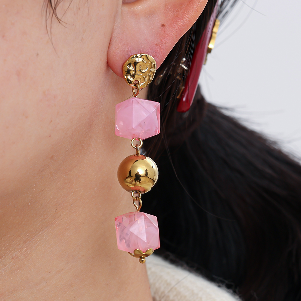 6cm Acrylic und Gold Beads Edelstahl Ohrringe       