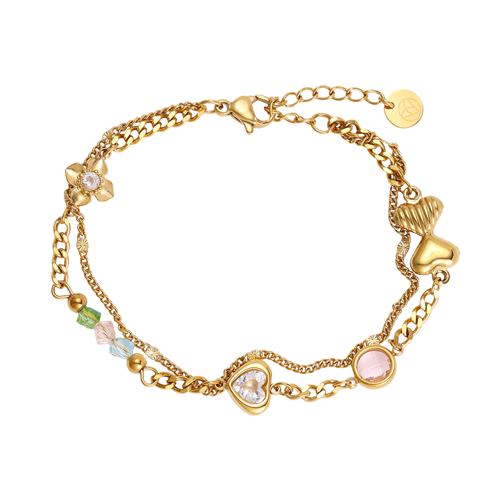 Edelstahl Armband 17cm Herz und Blume