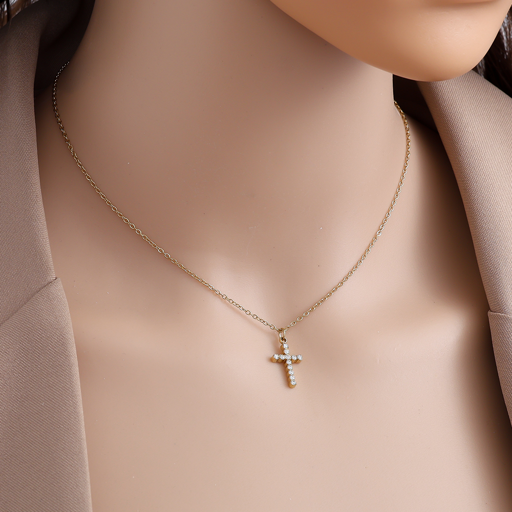40cm Nice Diamond Cross Edelstahl Halskette  